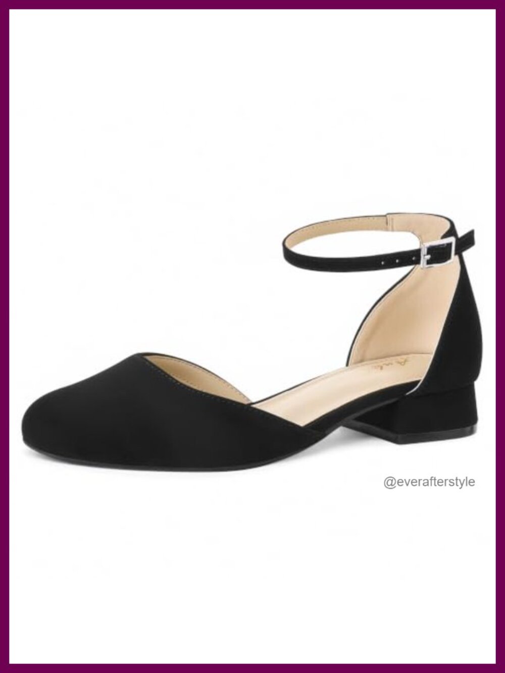 Women's Round Closed Toe Low Block Heel D'Orsay Dress Shoes with Ankle Strap